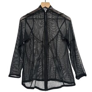 Sheer Mesh Jacket M Grung‎ Goth Black Zip See Through Long Sleeve Lightweight